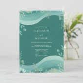 Invitation Mariage au thème Eucalyptus sarcelle foncé (Debout devant)