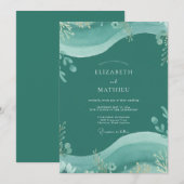Invitation Mariage au thème Eucalyptus sarcelle foncé (Devant / Derrière)