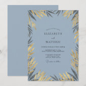 Invitation Mariage au thème Eucalyptus Sauge Doré (Devant / Derrière)
