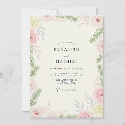 Invitation Mariage au thème Feuille de Citron Rose (Devant)
