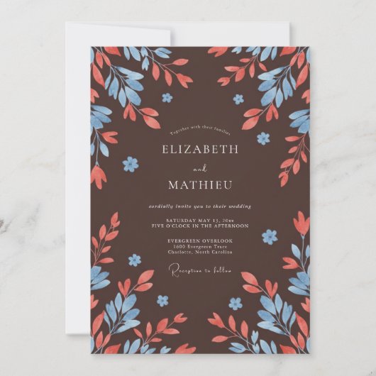 Invitation Mariage au thème Feuille de Corail au Chocolat (Devant)