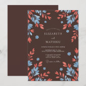 Invitation Mariage au thème Feuille de Corail au Chocolat (Devant / Derrière)