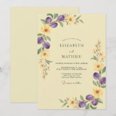 Invitation Mariage au thème olive eucalyptus jaune pâle (Devant / Derrière)