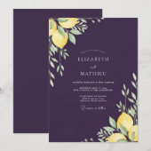 Invitation Mariage au thème Prune Citron Eucalyptus (Devant / Derrière)