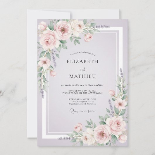 Invitation Mariage au ton lilas rosé (Devant)