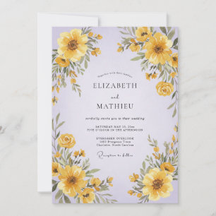 Invitation Mariage au tournesol lilas jaune eucalyptus
