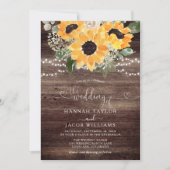 Invitation Mariage au tournesol rustique avec code QR sur boi (Devant)