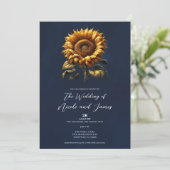 Invitation Mariage au Tournesol Rustique Bleu (Debout devant)