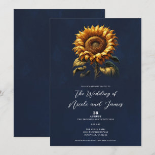 Invitation Mariage au Tournesol Rustique Bleu