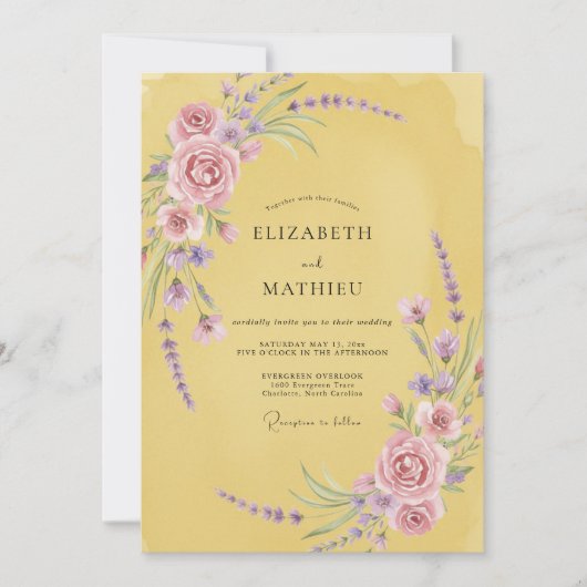 Invitation Mariage au vignoble de lilas moutarde (Devant)