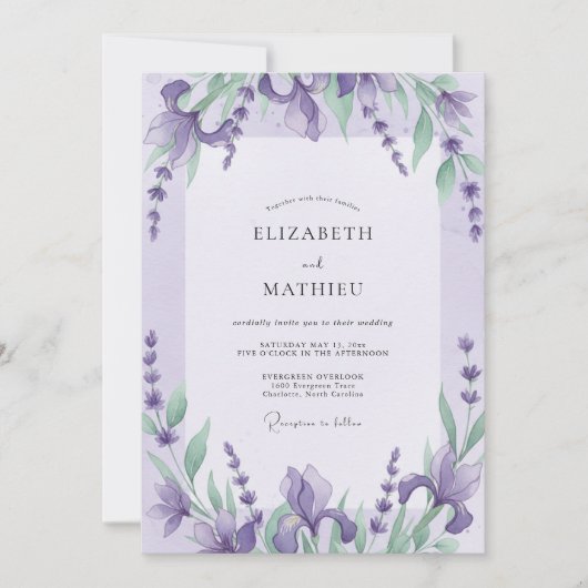 Invitation Mariage au Violet Iris Eucalyptus (Devant)