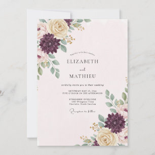 Invitation Mariage Aubergine Champagne Pivoine