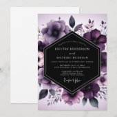 Invitation Mariage Aubergine Nocturne Flora (Devant / Derrière)