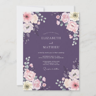 Invitation Mariage Aubergine Ranunculus Eucalyptus