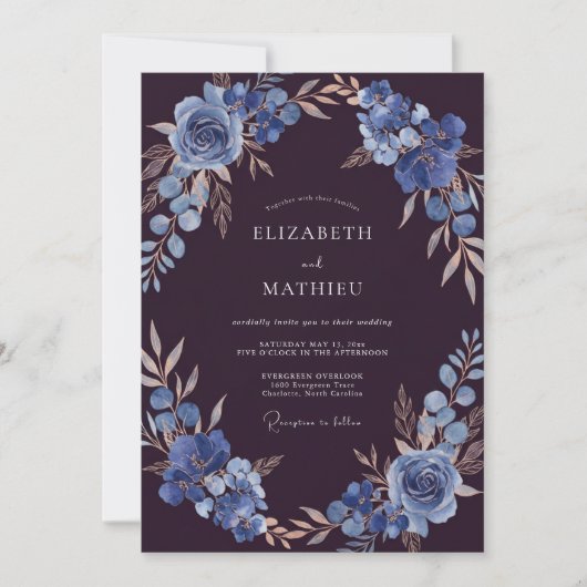 Invitation Mariage Aubergine Slate Bloom (Devant)