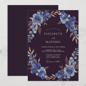 Invitation Mariage Aubergine Slate Bloom (Devant / Derrière)