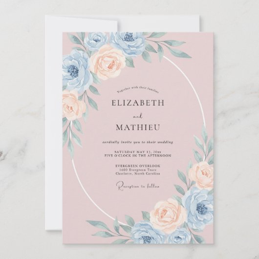 Invitation Mariage Aura Fleur Bleue Poussiéreuse (Devant)