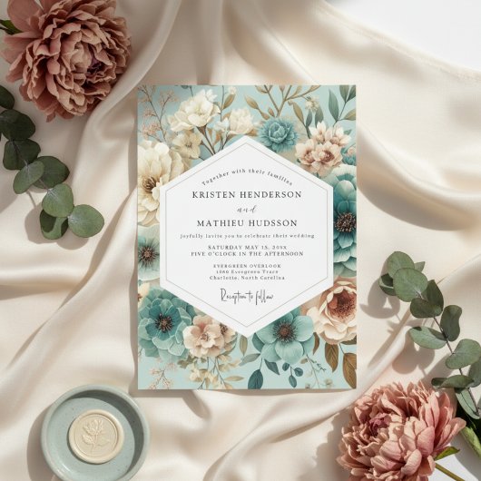 Invitation Mariage Aura Floral Sarcelle