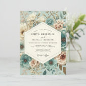 Invitation Mariage Aura Floral Sarcelle (Debout devant)