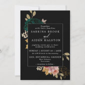 Invitation Mariage aurifère bordeaux émeraude vert d'automne (Devant)