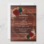 Invitation Mariage aurifère bordeaux émeraude vert d'automne (Devant)