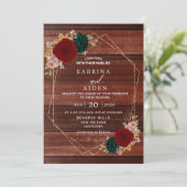 Invitation Mariage aurifère bordeaux émeraude vert d'automne (Debout devant)