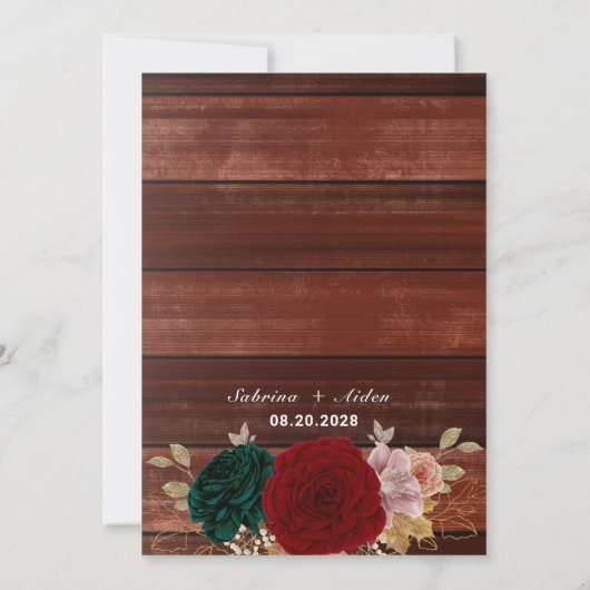 Invitation Mariage aurifère bordeaux émeraude vert d'automne (Dos)