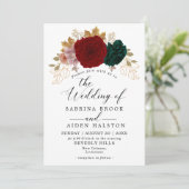 Invitation Mariage aurifère bordeaux émeraude vert d'automne (Debout devant)