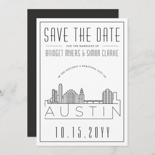 Invitation Mariage Austin | Skyline stylisée Enregistrer la d (Devant / Derrière)