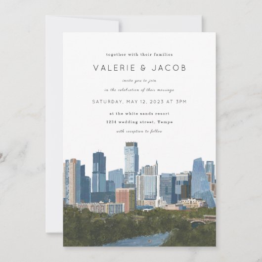 Invitation Mariage Austin Texas Skyline (Devant)