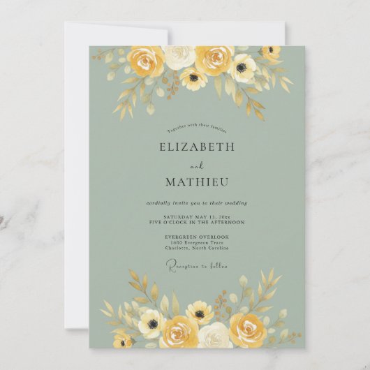Invitation Mariage Automnal à Fleur Jaune (Devant)