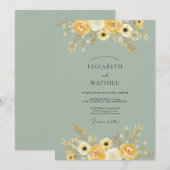 Invitation Mariage Automnal à Fleur Jaune (Devant / Derrière)