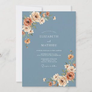 Invitation Mariage Automnal Artistique Bleu Ardoise