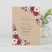 Invitation Mariage Automnal aux Fleurs Écarlates (Debout devant)