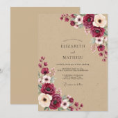 Invitation Mariage Automnal aux Fleurs Écarlates (Devant / Derrière)