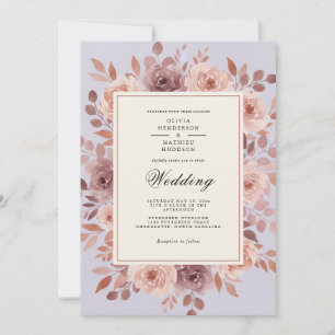 Invitation Mariage Automnal aux Fleurs Rose Poussiéreuse