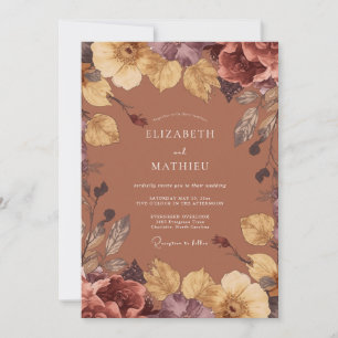 Invitation Mariage Automnal aux Peintures Orange Brûlée