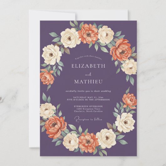 Invitation Mariage Automnal aux Reflets de Prune Polie (Devant)