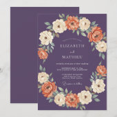 Invitation Mariage Automnal aux Reflets de Prune Polie (Devant / Derrière)