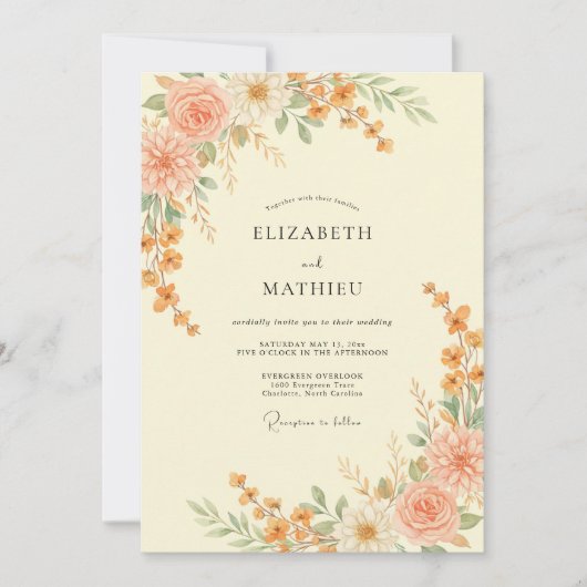 Invitation Mariage Automnal aux Tons Douces de Pêche (Devant)