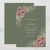 Invitation Mariage Automnal aux Tons Olive Fonçé (Devant / Derrière)