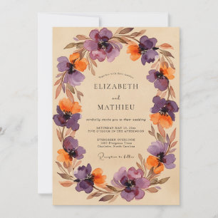 Invitation Mariage Automnal aux Tons Pourpres et Peints