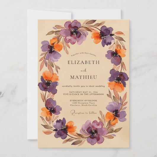 Invitation Mariage Automnal aux Tons Pourpres et Peints (Devant)