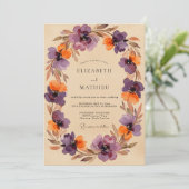 Invitation Mariage Automnal aux Tons Pourpres et Peints (Debout devant)