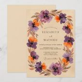 Invitation Mariage Automnal aux Tons Pourpres et Peints (Devant / Derrière)