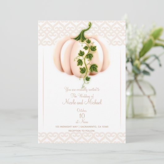 Invitation Mariage Automnal avec Histoire de Citrouille Rose (Debout devant)