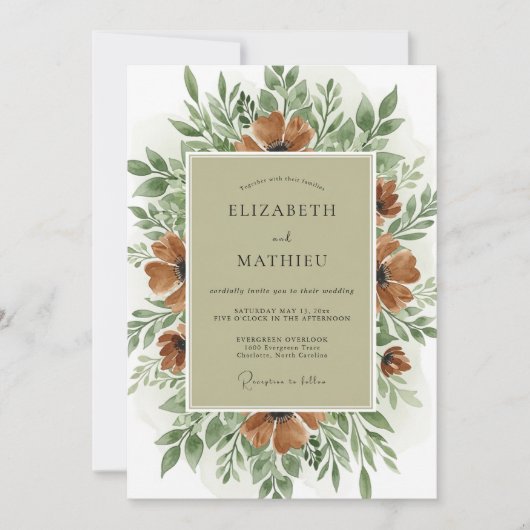 Invitation Mariage Automnal Bio Vert Sauge (Devant)