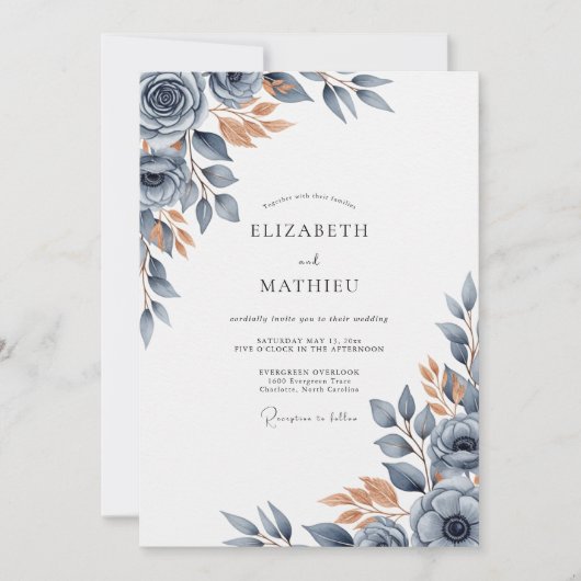 Invitation Mariage Automnal Bleu Ardoise Bruni (Devant)