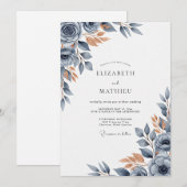 Invitation Mariage Automnal Bleu Ardoise Bruni (Devant / Derrière)