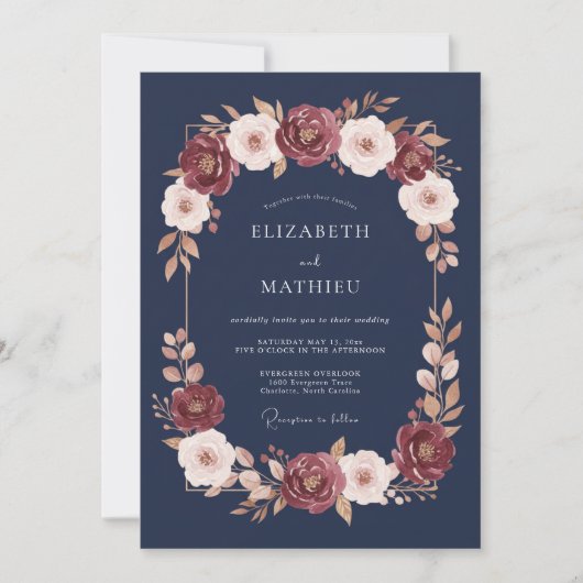 Invitation Mariage Automnal Bleu Nuit Doré (Devant)
